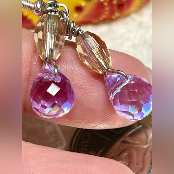 🌓 stunning Swarovski briolette and yellow accented earrings-Feb birthday - Picture 2 of 8